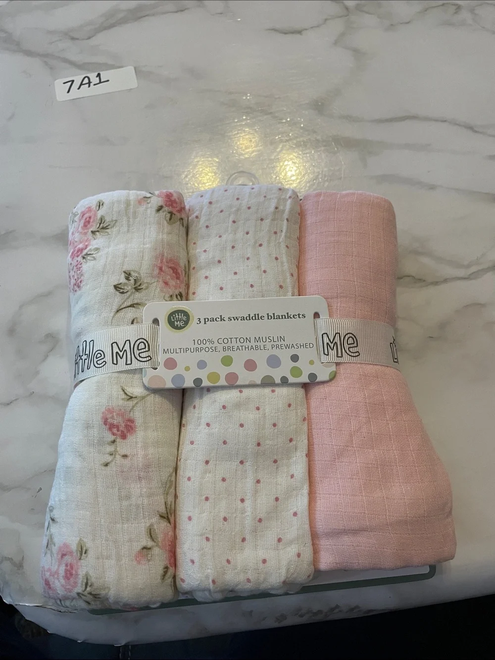 Little Me Pink Floral, Dot & Solid Muslin Swaddle Set